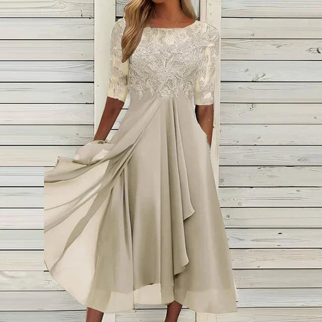 Dorthe | Stilig Midi Kjole Med Blondebroderi - Freya Kobenhavn