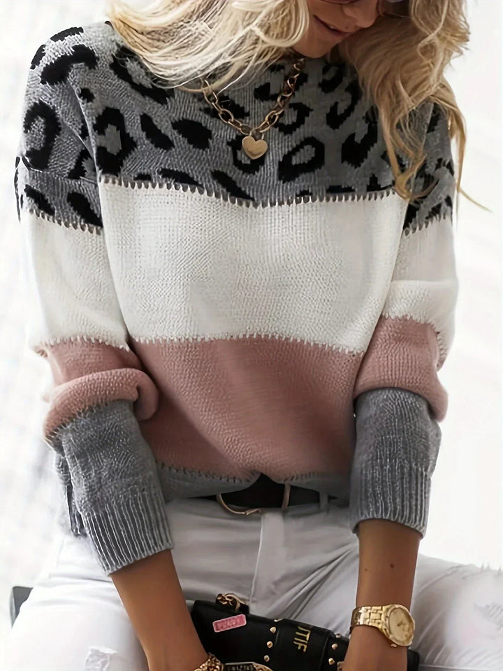 Saga | Leopardmønstret Sweater med Farveblokke - Freya Kobenhavn