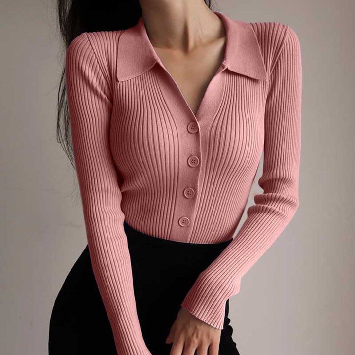 Margrethe | Vinter Dame Ribstrikket Sweater med Knap - Freya Kobenhavn