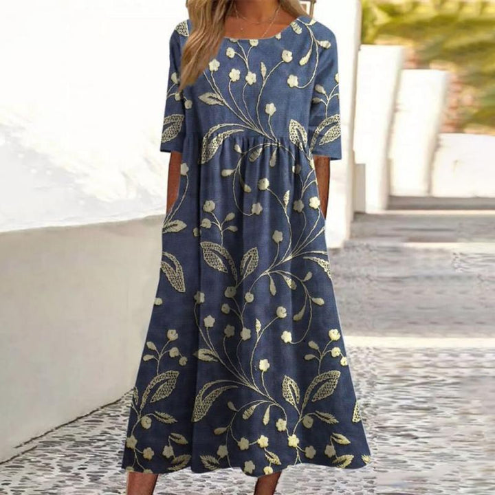 Cecilie | Stilfuld Blomstret Midi Kjole - Freya Kobenhavn