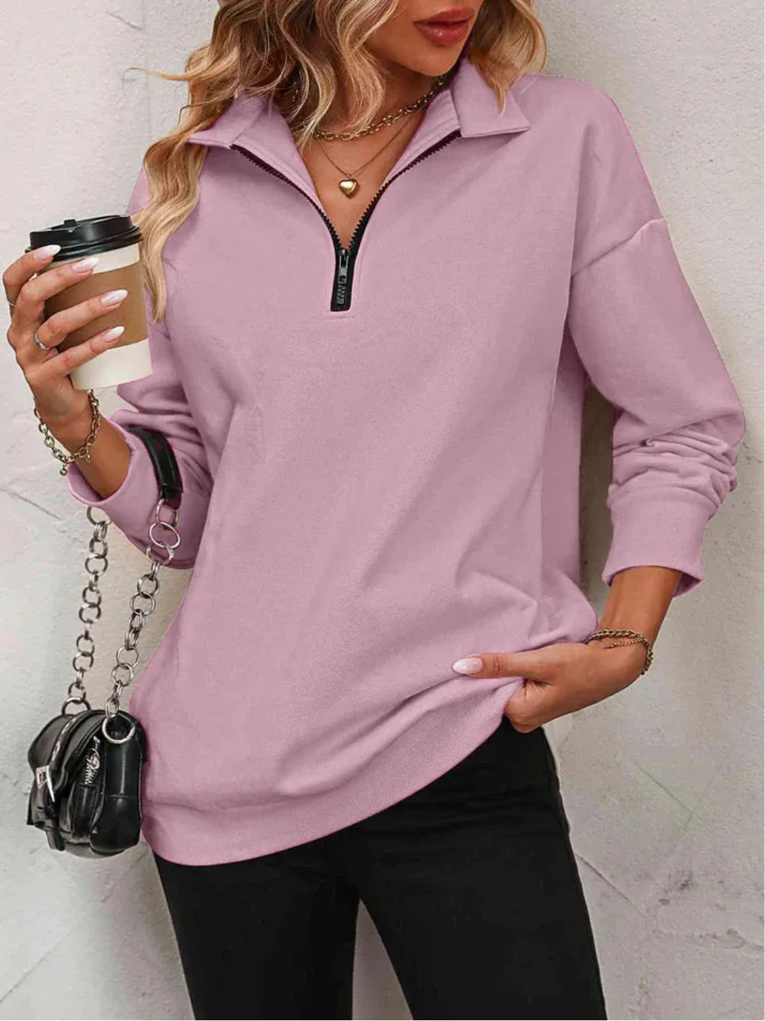 Sofie™ | Sweatshirt med lynlås og hængende skulder til kvinder - Freya Kobenhavn