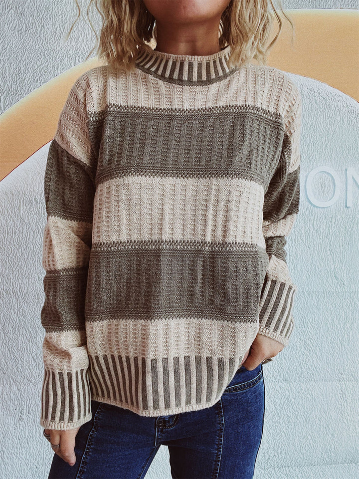 Louise | Vinter Dame Stribet Sweater med Ribdetaljer - Freya Kobenhavn
