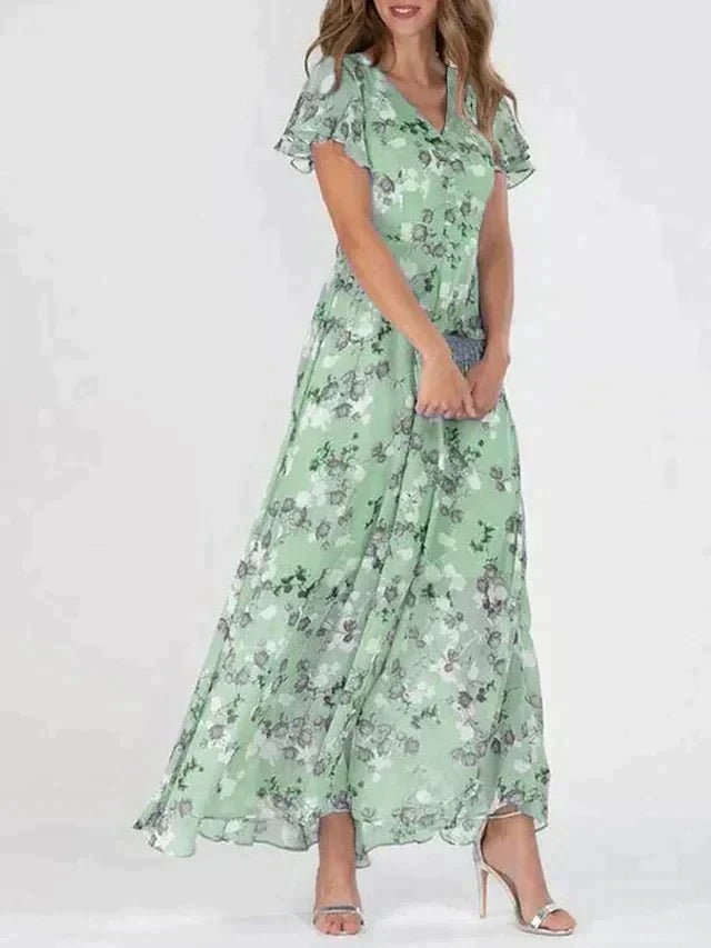 Marit | Stilfuld Blomstret V-Hals Maxi Kjole - Freya Kobenhavn