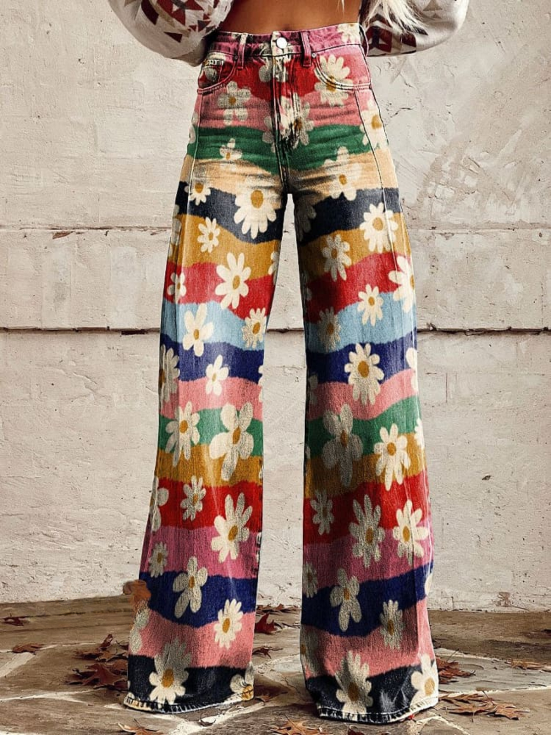 Grynet | Jeans med Retro Striber og Tusindfryd - Freya Kobenhavn