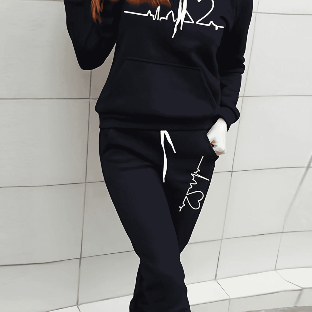 Klara | Dame Hoodie Sæt Med Hjerteprint Og Bukser - Freya Kobenhavn