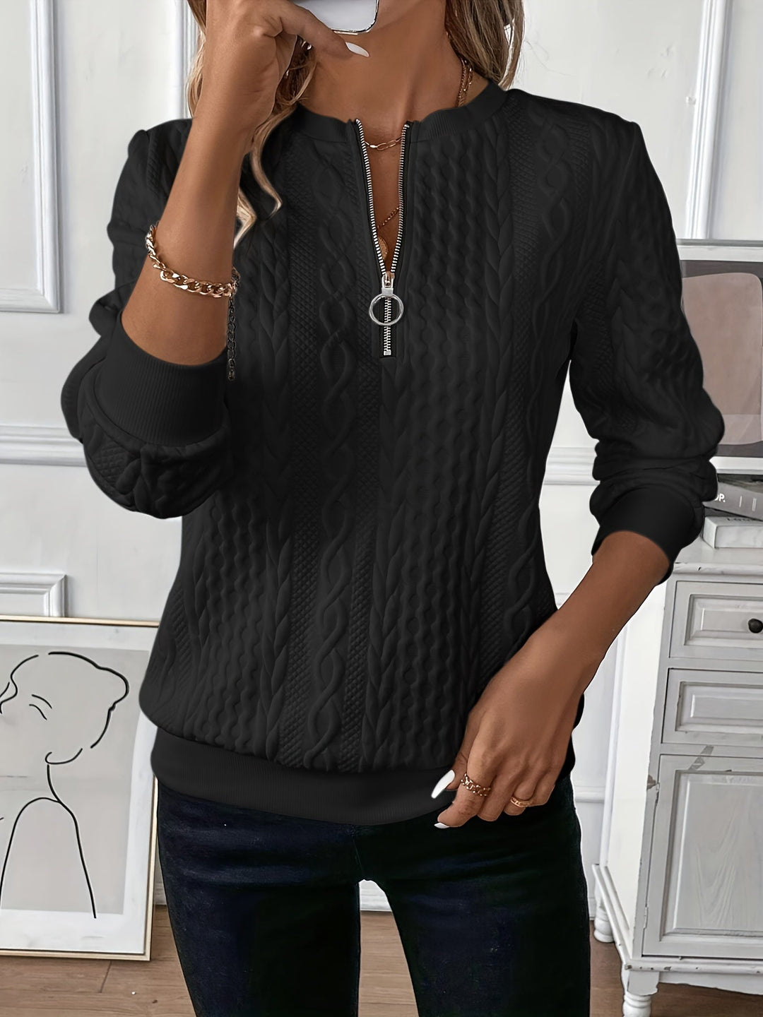 Zoey™ | Stilfuld Kabelstrikket Zip-Sweater - Freya Kobenhavn