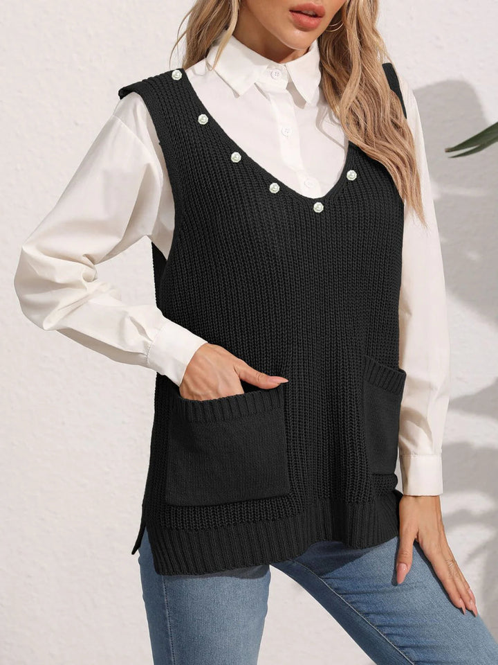 Liva | Vinter Dame Sweatervest med Perledetaljer - Freya Kobenhavn