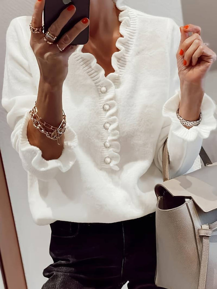 Jenny | Flæse Sweater med Dekorative Knapper til Damer