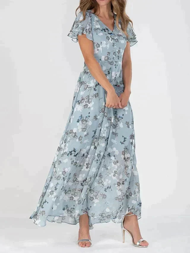 Marit | Stilfuld Blomstret V-Hals Maxi Kjole - Freya Kobenhavn