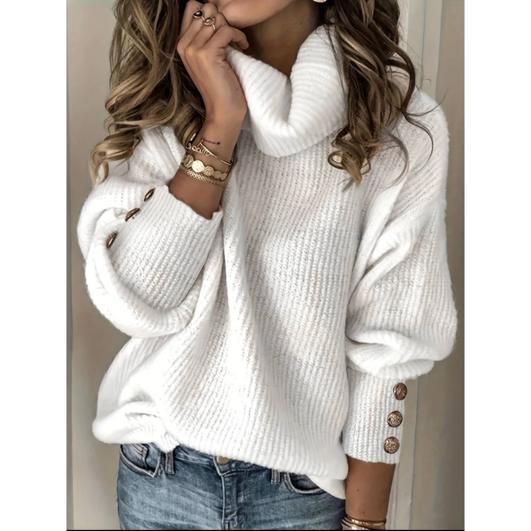 Margrethe | Dame Varm Højhalset Sweater Med Knappedesign - Freya Kobenhavn