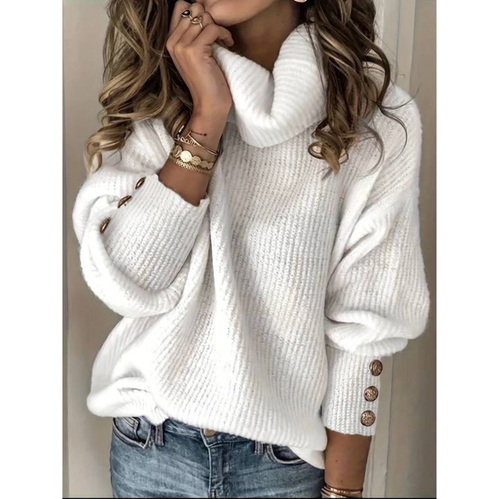 Margrethe | Dame Varm Højhalset Sweater Med Knappedesign - Freya Kobenhavn