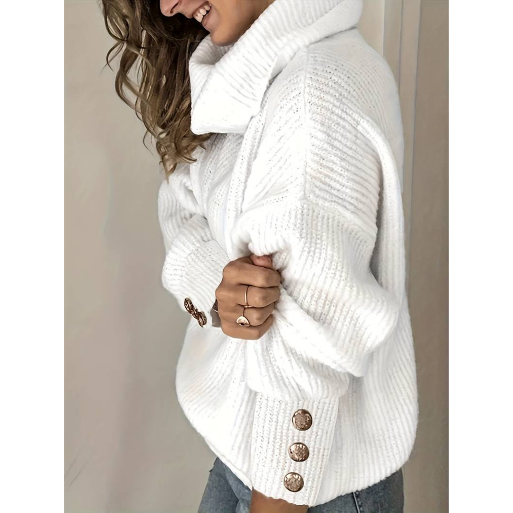 Margrethe | Dame Varm Højhalset Sweater Med Knappedesign - Freya Kobenhavn