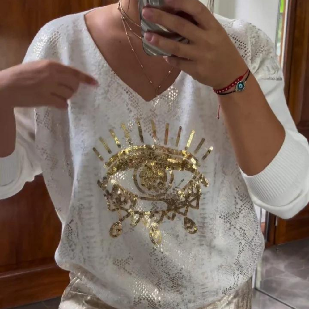 Annika | Dame Metallic Bukser Og Top Sæt Med Grafikdesign - Freya Kobenhavn