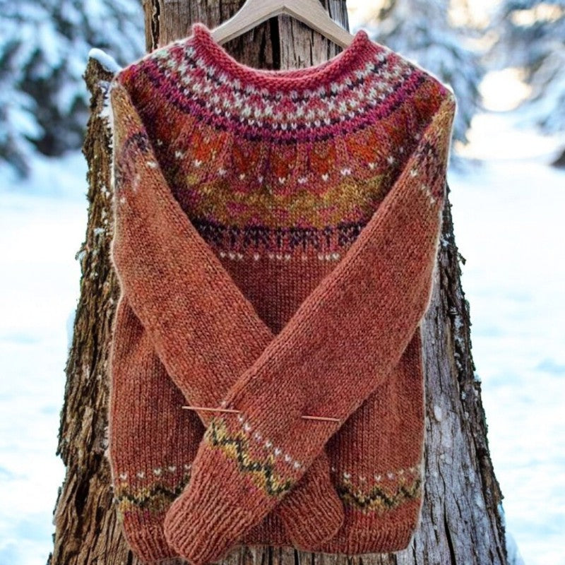Sarah™ | Vintage islandsk jacquard-sweater med rund hals - Freya Kobenhavn