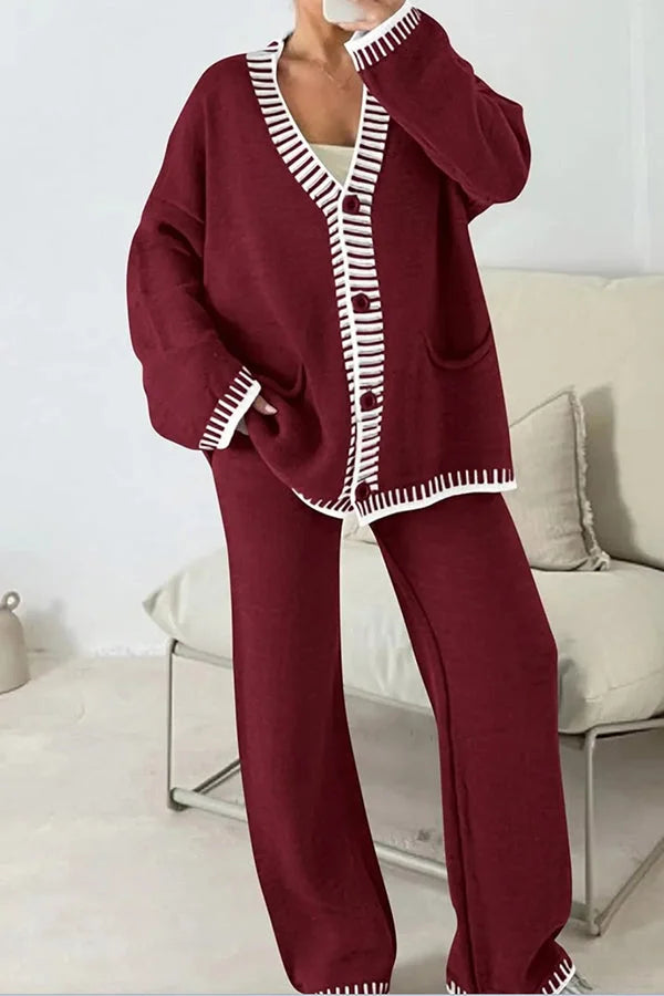 Laila | Dame Casual Strikket Cardigan Og Bukser Sæt - Freya Kobenhavn
