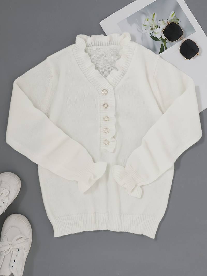 Jenny | Flæse Sweater med Dekorative Knapper til Damer