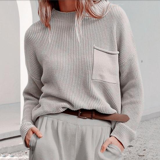 Frederikke | Dame Vinter Ribstrikket Sweater med Lomme - Freya Kobenhavn
