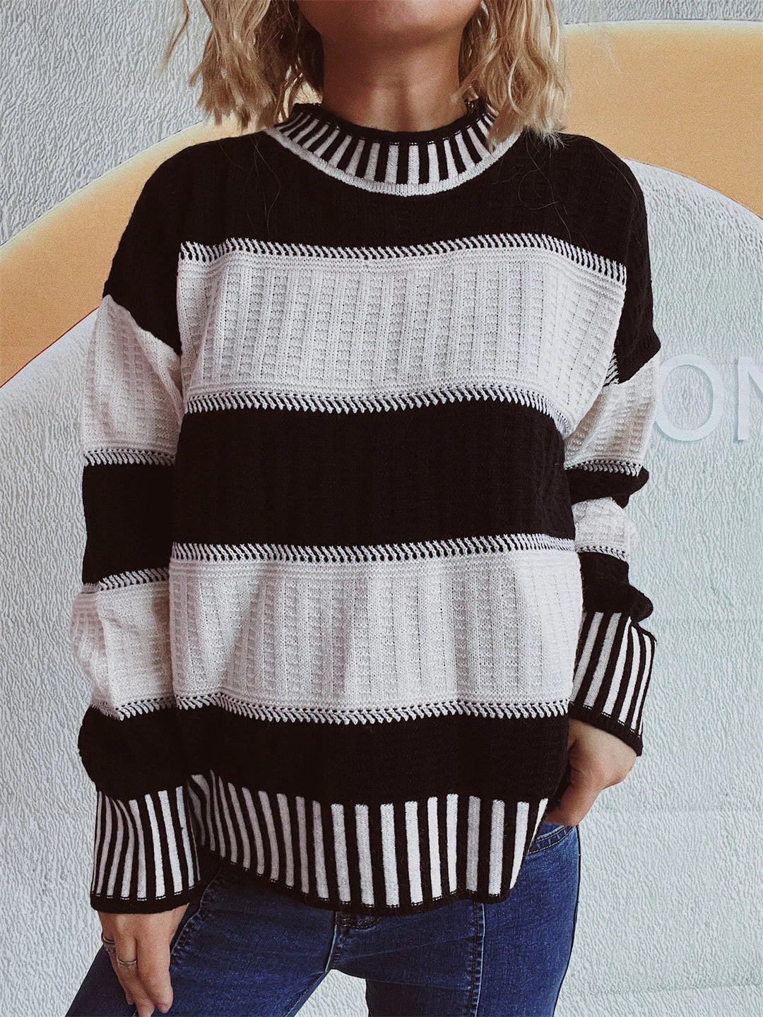 Louise | Vinter Dame Stribet Sweater med Ribdetaljer - Freya Kobenhavn