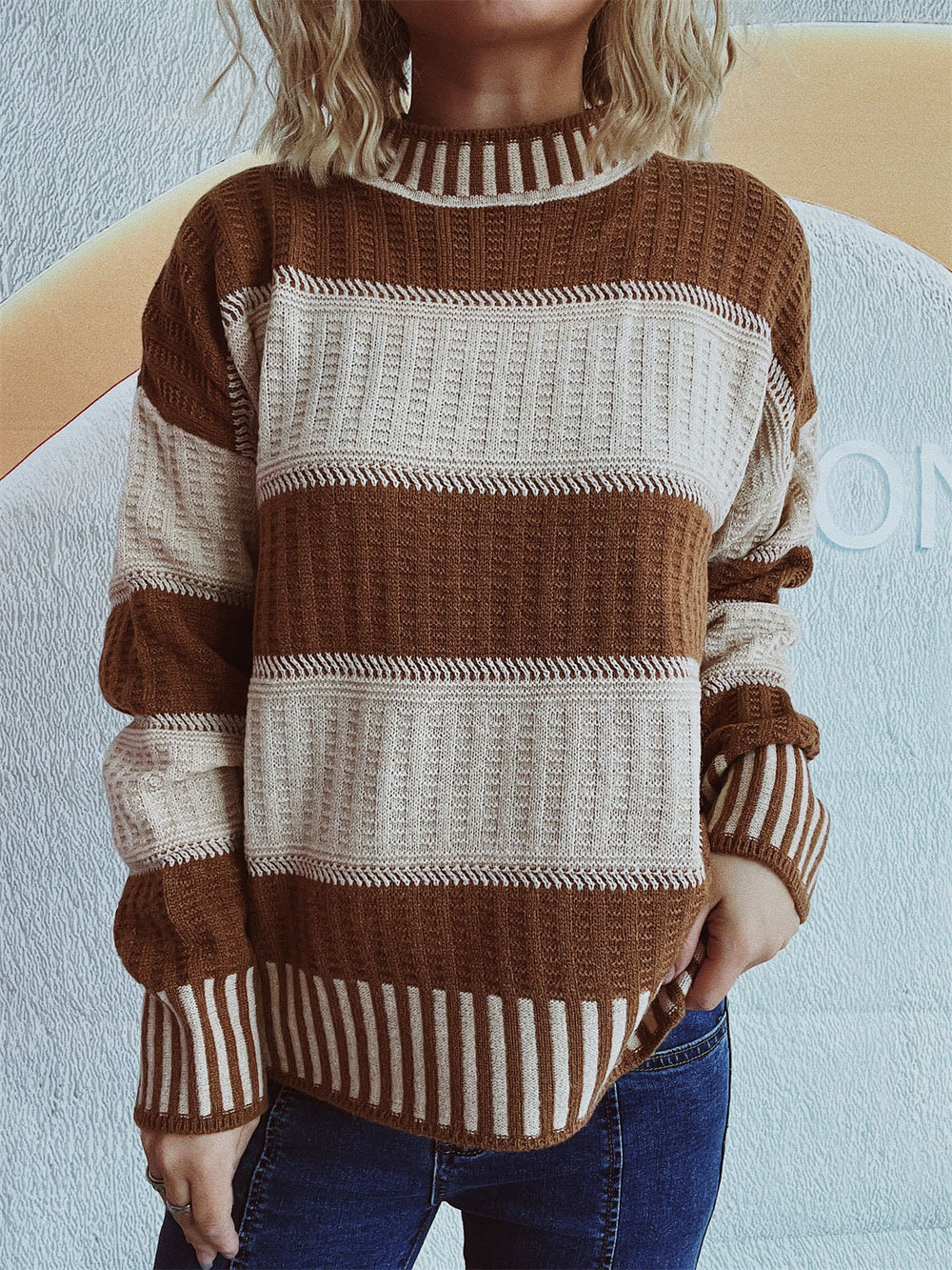 Louise | Vinter Dame Stribet Sweater med Ribdetaljer - Freya Kobenhavn