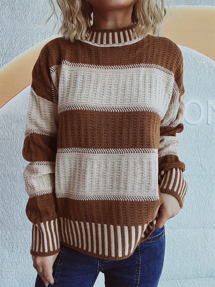 Louise | Vinter Dame Stribet Sweater med Ribdetaljer - Freya Kobenhavn