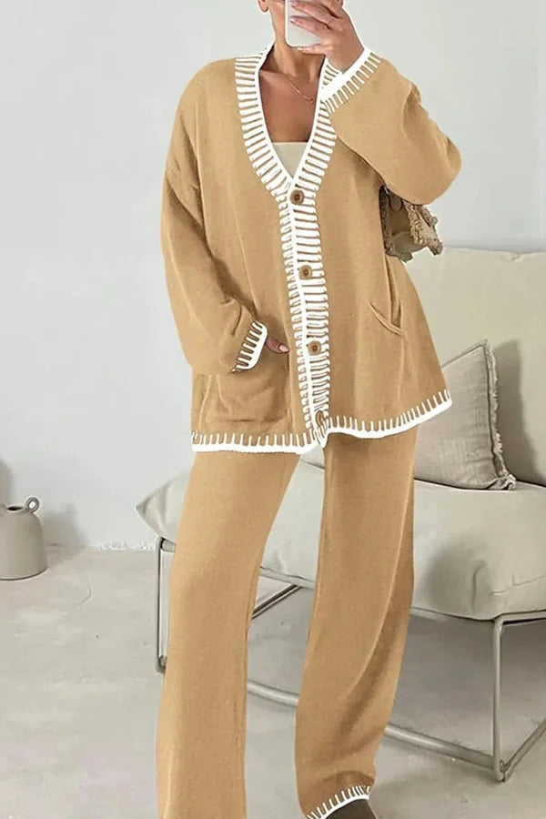 Laila | Dame Casual Strikket Cardigan Og Bukser Sæt - Freya Kobenhavn