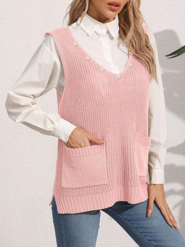 Liva | Vinter Dame Sweatervest med Perledetaljer - Freya Kobenhavn