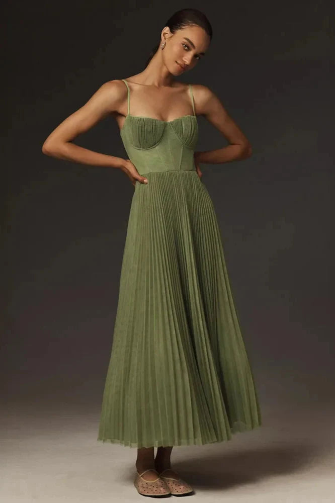Ditte | Bustier plisseret tyl fit & flare midikjole - Freya Kobenhavn