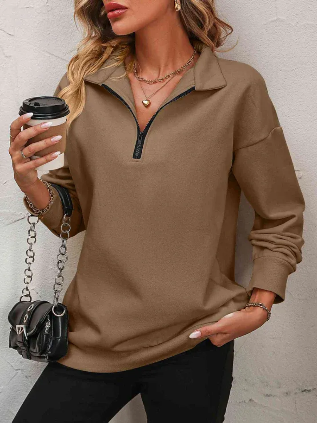 Sofie™ | Sweatshirt med lynlås og hængende skulder til kvinder - Freya Kobenhavn