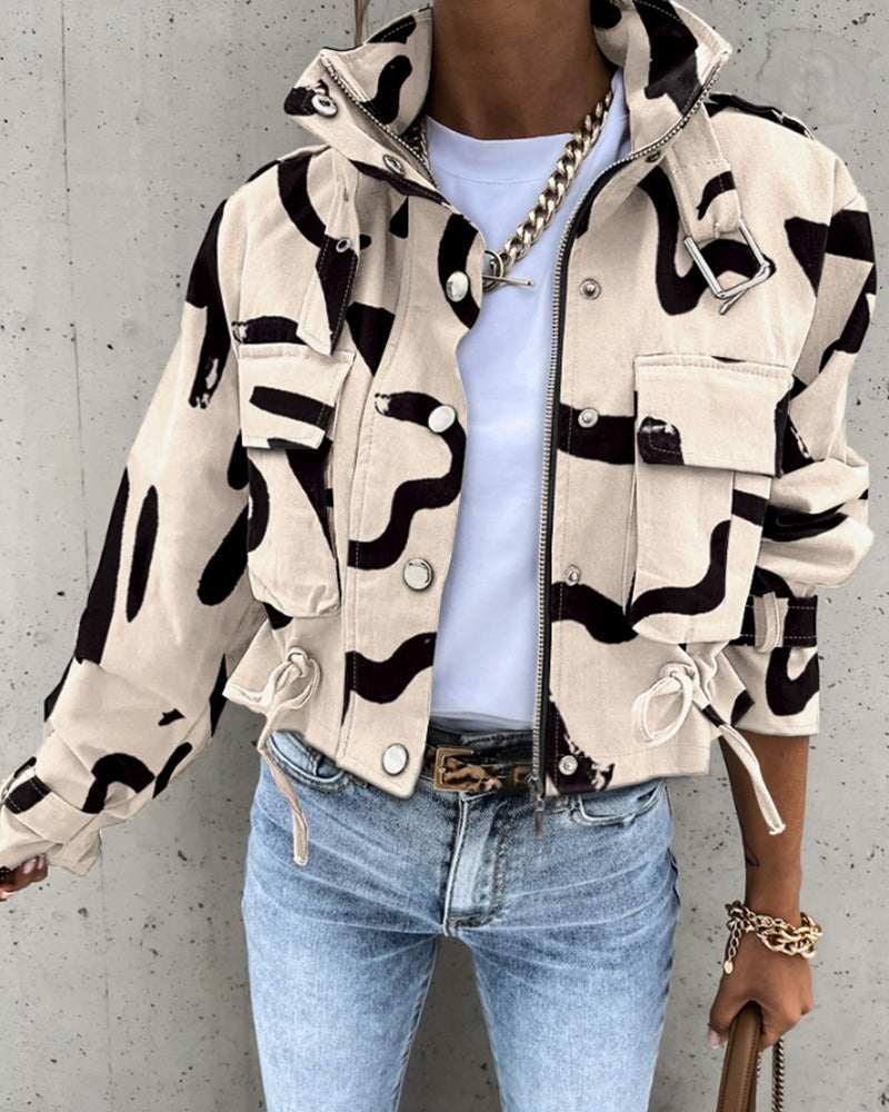 Nanna | Vinter Dame Printet Jakke med Lynlås - Freya Kobenhavn