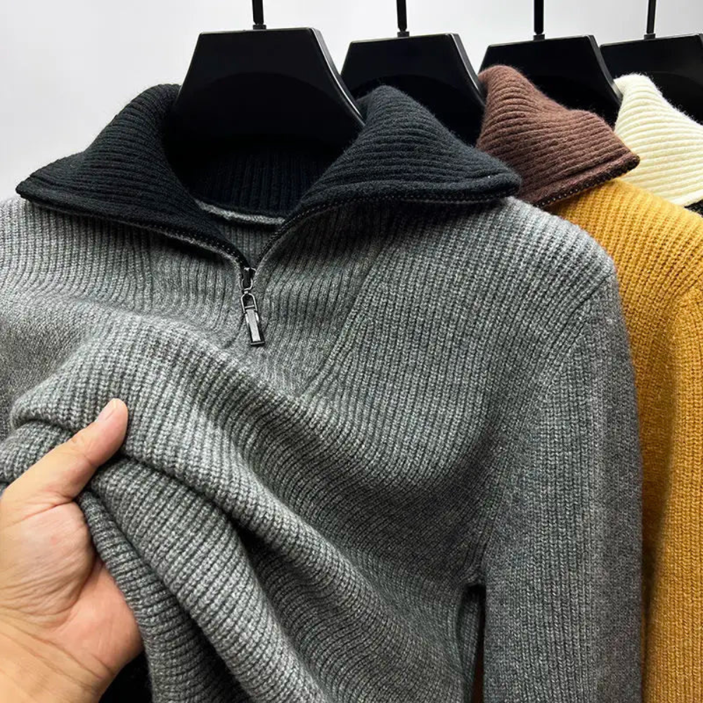 Vigge | Herresweater med Ribstruktur og Lynlås Krave - Freya Kobenhavn