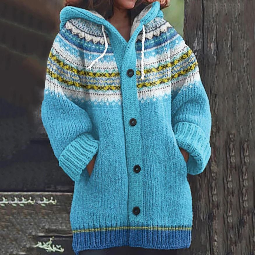 Beate™ | Farverig Strikket Hættetrøje Cardigan - Freya Kobenhavn
