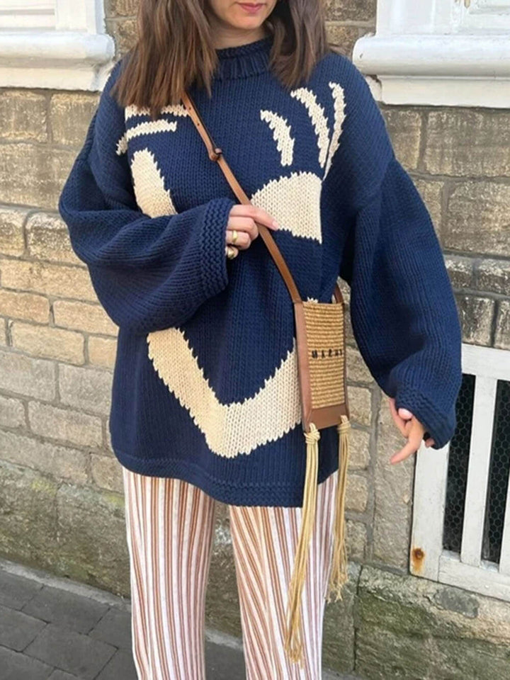 Gudrun | Dame Vinter Afslappet Pullover med Smiley-Print - Freya Kobenhavn
