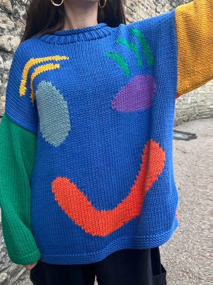 Gudrun | Dame Vinter Afslappet Pullover med Smiley-Print - Freya Kobenhavn