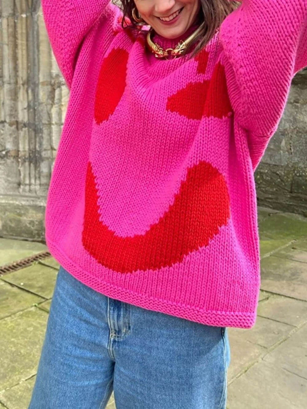 Gudrun | Dame Vinter Afslappet Pullover med Smiley-Print - Freya Kobenhavn