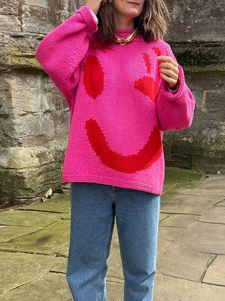 Gudrun | Dame Vinter Afslappet Pullover med Smiley-Print - Freya Kobenhavn