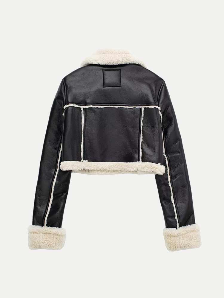 Victoria | Dame Kort Læderjakke med Shearling Krave - Freya Kobenhavn