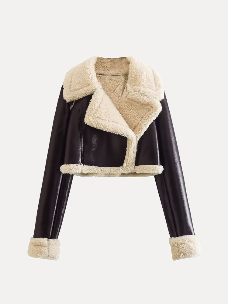 Victoria | Dame Kort Læderjakke med Shearling Krave - Freya Kobenhavn