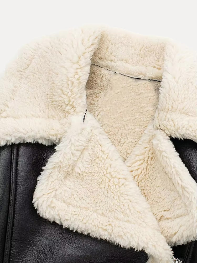 Victoria | Dame Kort Læderjakke med Shearling Krave - Freya Kobenhavn