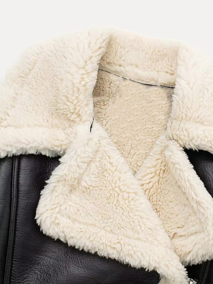 Victoria | Dame Kort Læderjakke med Shearling Krave - Freya Kobenhavn