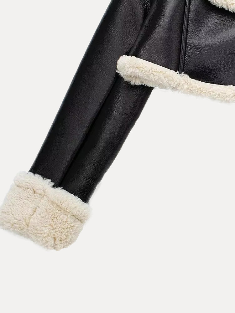 Victoria | Dame Kort Læderjakke med Shearling Krave - Freya Kobenhavn
