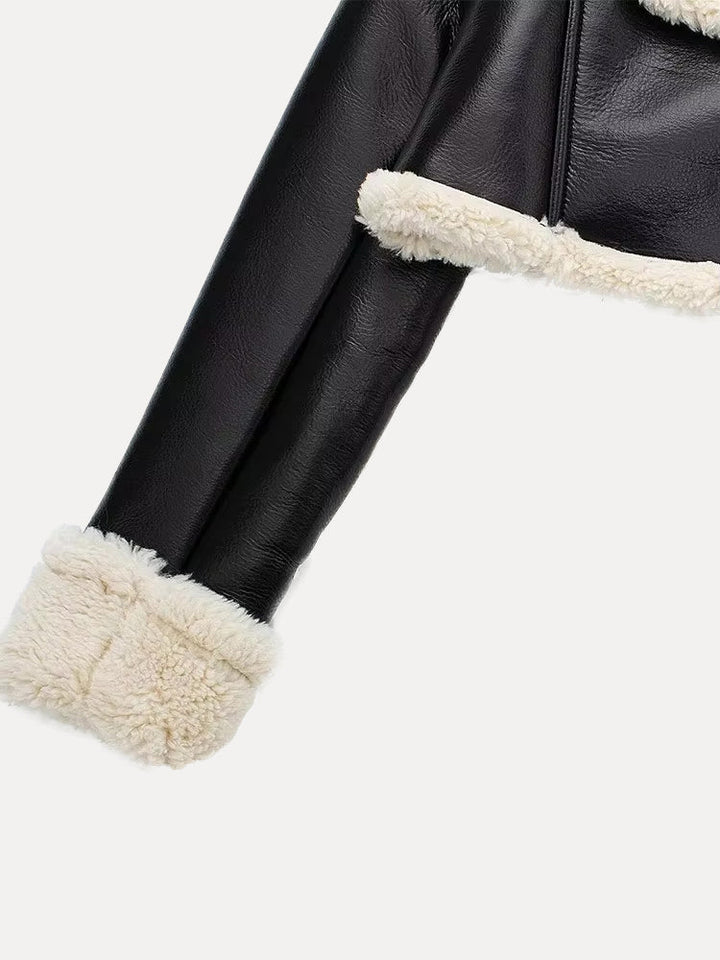 Victoria | Dame Kort Læderjakke med Shearling Krave - Freya Kobenhavn