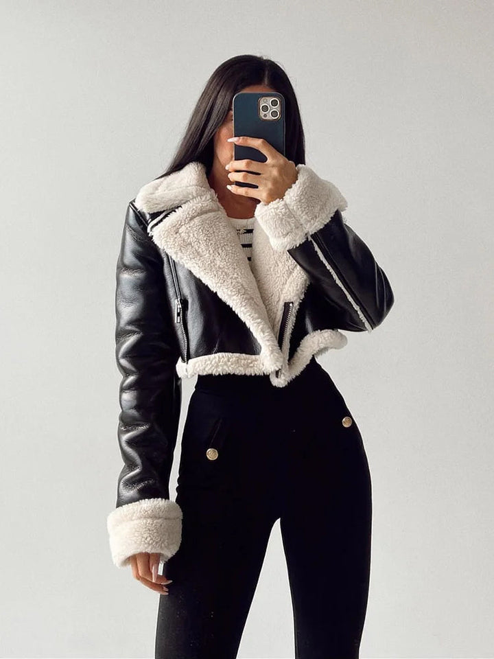 Victoria | Dame Kort Læderjakke med Shearling Krave - Freya Kobenhavn