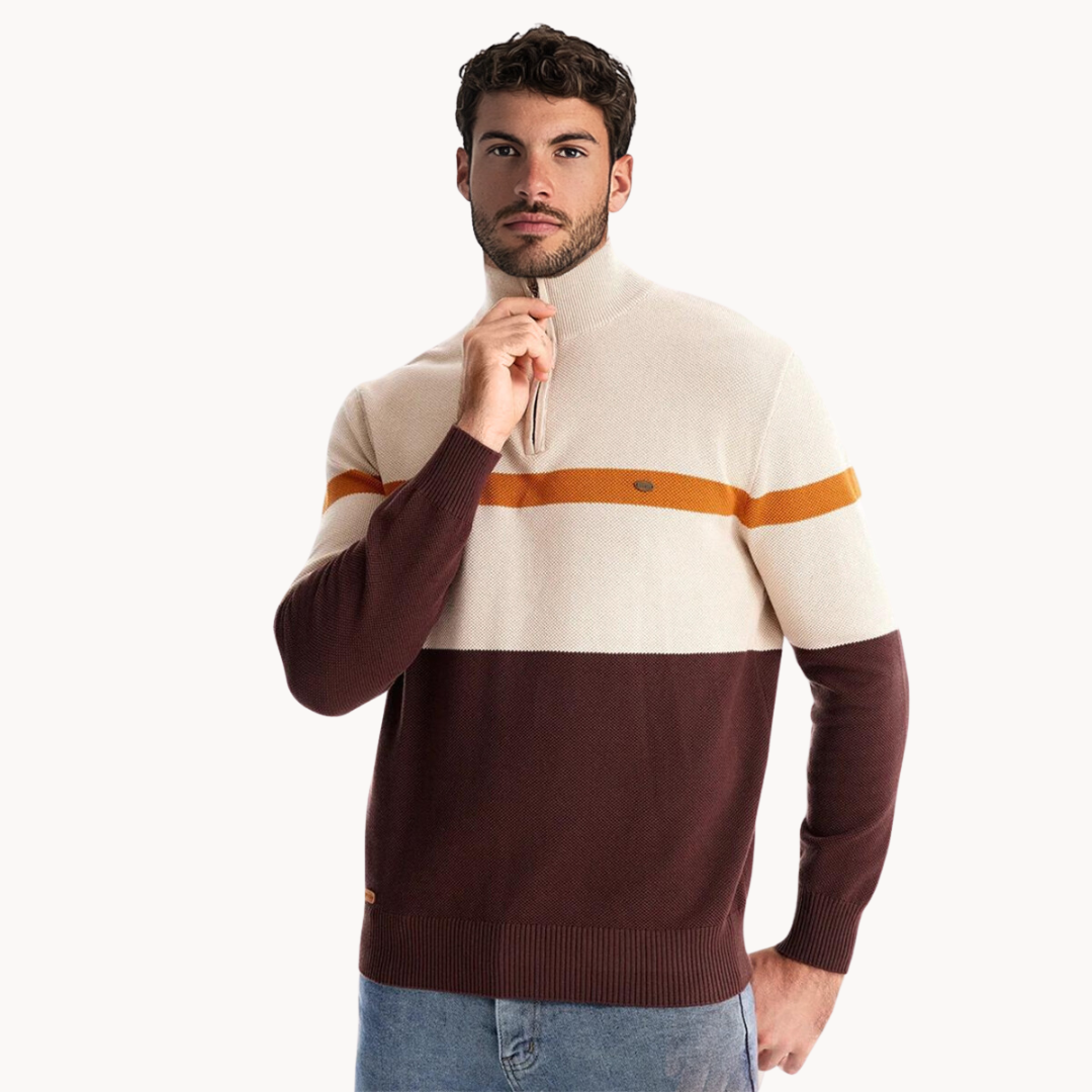 Casper | Herre Stribet Sweater med Lynlåskrave - Freya Kobenhavn