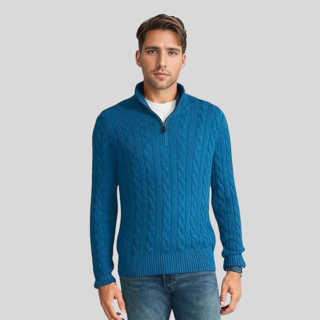 Esben | Herresweater med Kabelstrik og Lynlås - Freya Kobenhavn