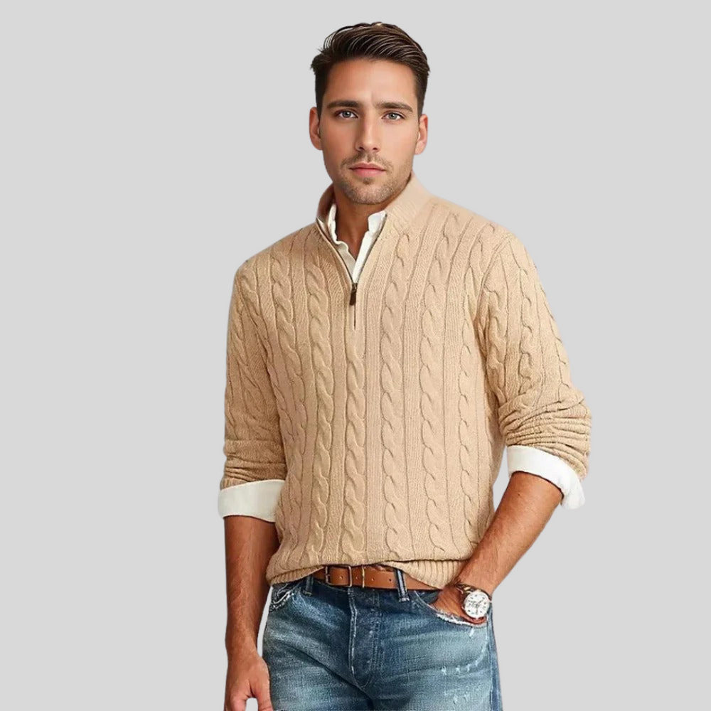Esben | Herresweater med Kabelstrik og Lynlås - Freya Kobenhavn
