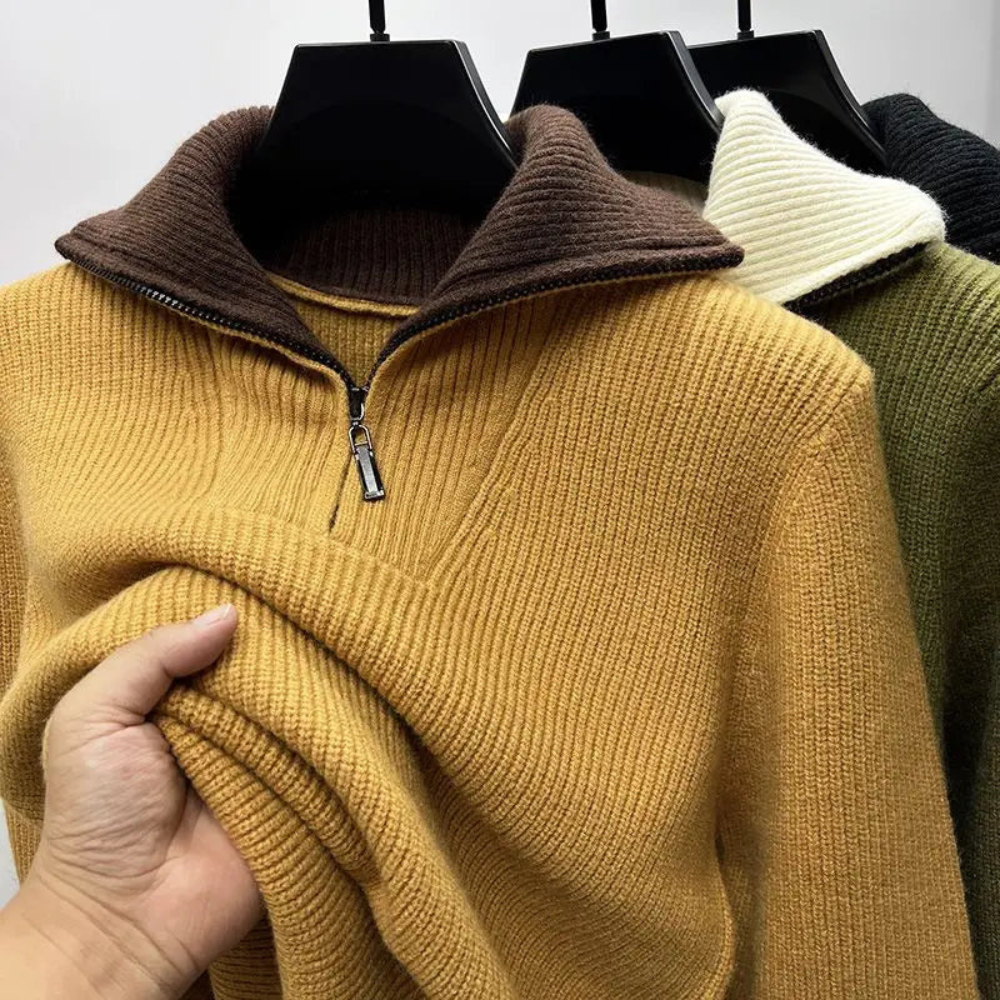 Vigge | Herresweater med Ribstruktur og Lynlås Krave - Freya Kobenhavn