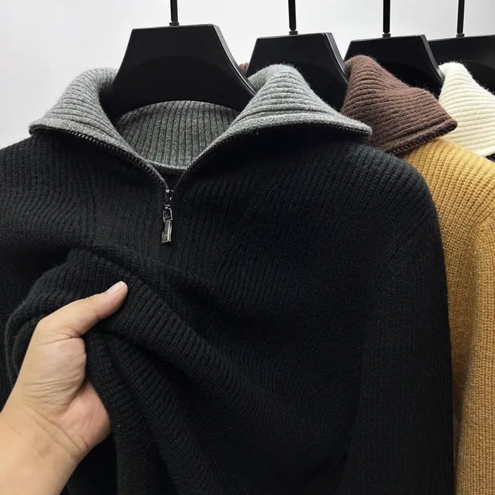 Vigge | Herresweater med Ribstruktur og Lynlås Krave - Freya Kobenhavn