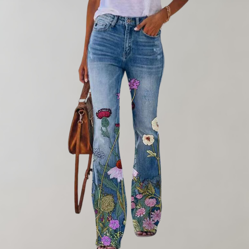 Christa | Jeans med Vide Ben og Blomstermønster - Freya Kobenhavn