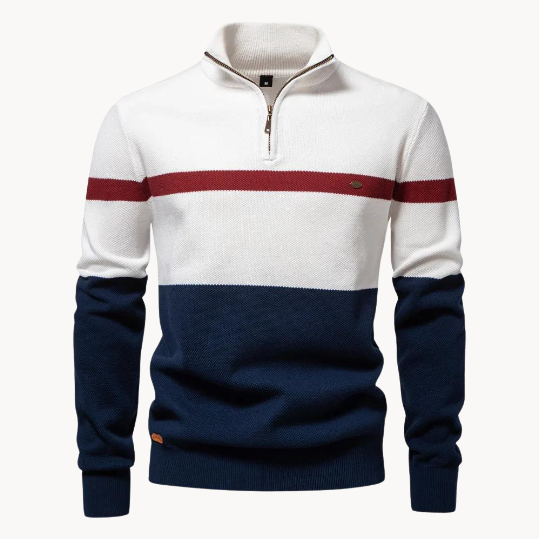 Casper | Herre Stribet Sweater med Lynlåskrave - Freya Kobenhavn