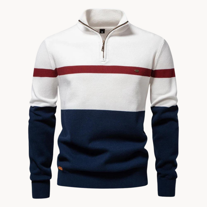 Casper | Herre Stribet Sweater med Lynlåskrave - Freya Kobenhavn